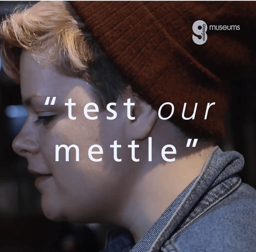 The writer in profile with text overlayed, 'test our mettle'